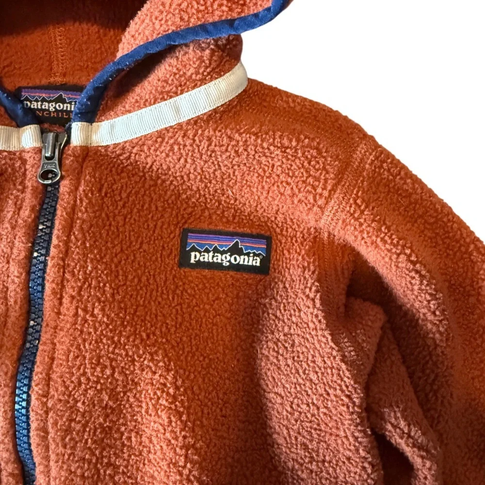 Patagonia Baby Synchilla Fleece Full Zip Hoodie Cardigan Rust Orange 12-18 Mths
